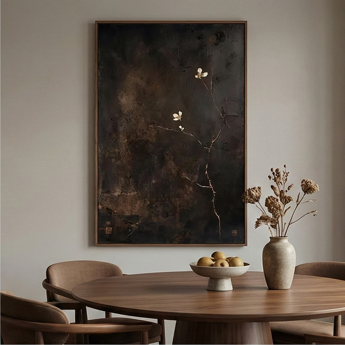 Dark Bloom Floral Wabi-Sabi Oil Painting