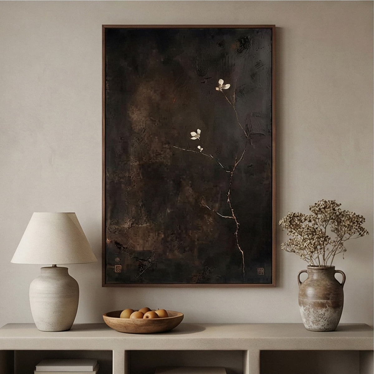 Dark Bloom Floral Wabi-Sabi Oil Painting