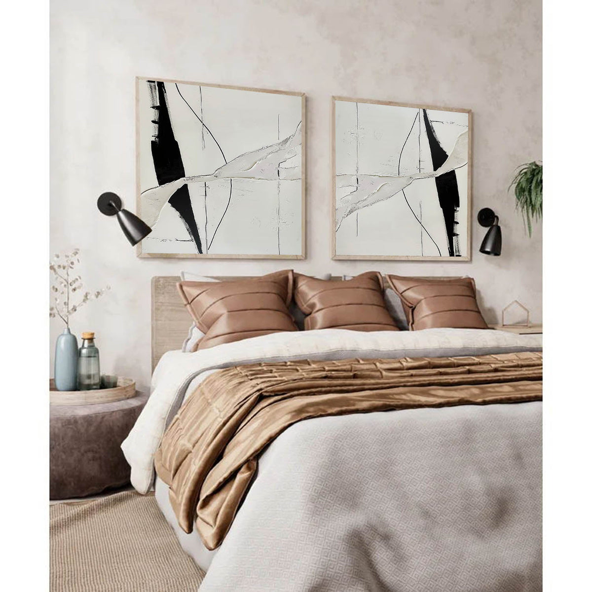 Tactile Two-Piece Monochrome Oil Painting White