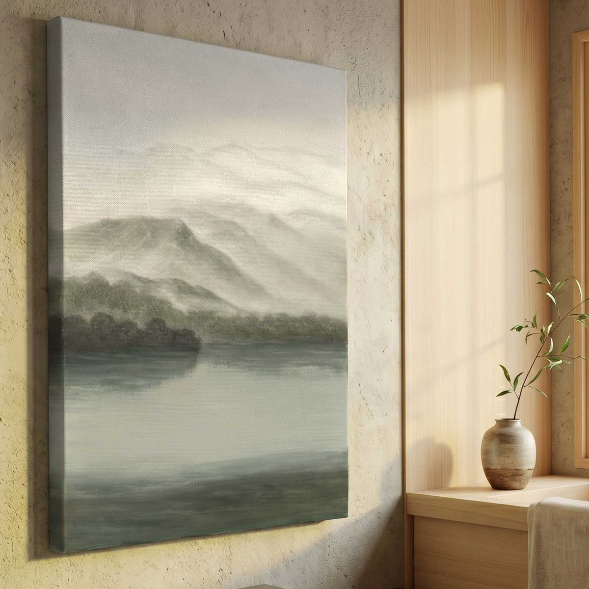 Serene Misty Mountain Landscape Painting