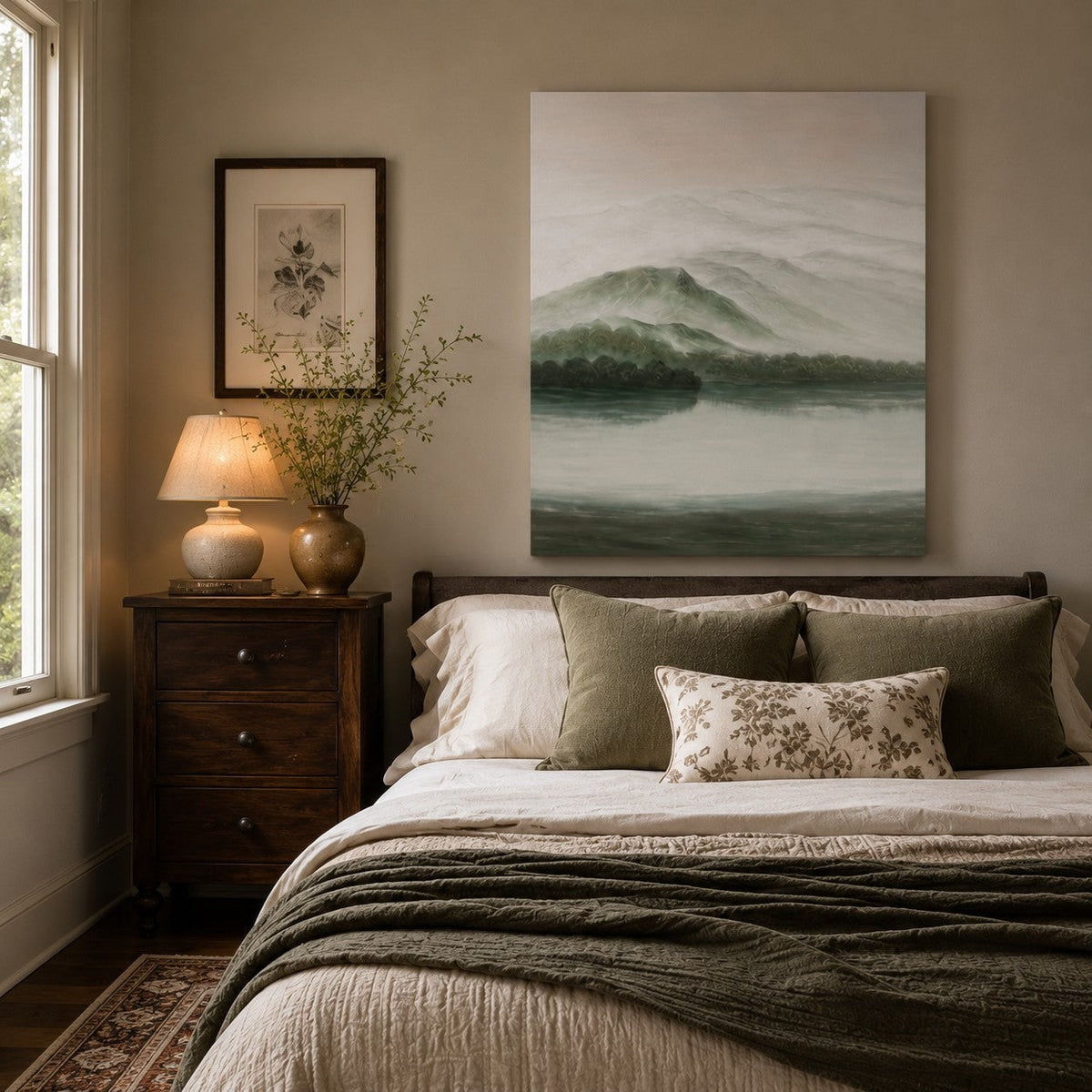Serene Misty Mountain Landscape Painting