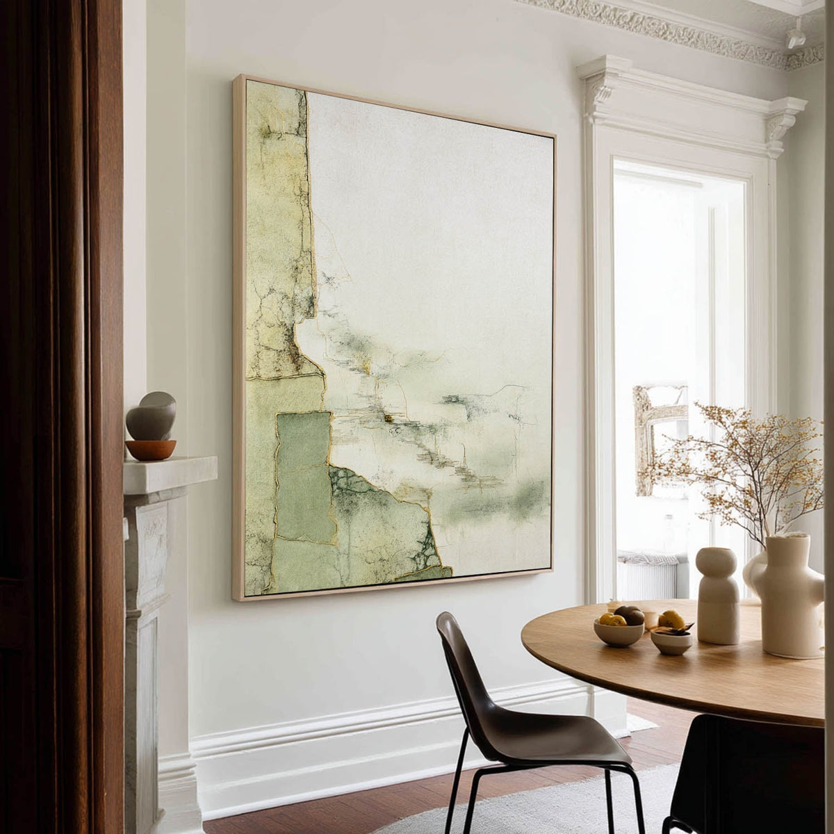 Minimalist Sage Green Abstract Art Gold Accents