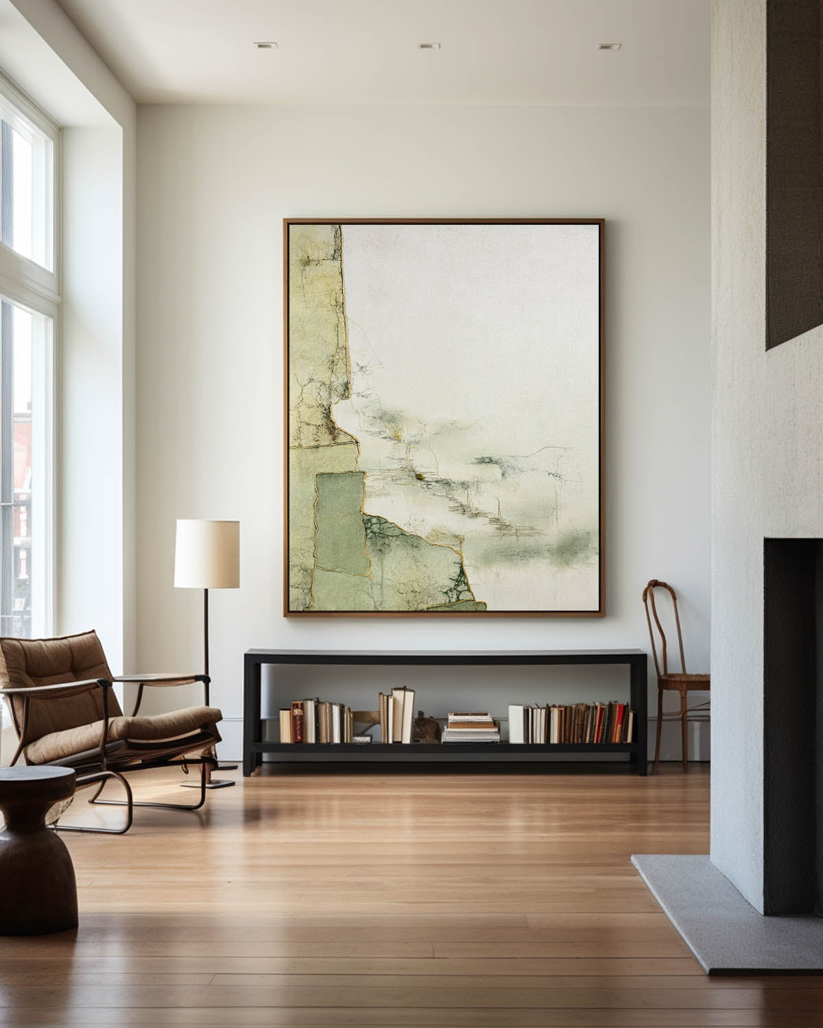 Minimalist Sage Green Abstract Art Gold Accents