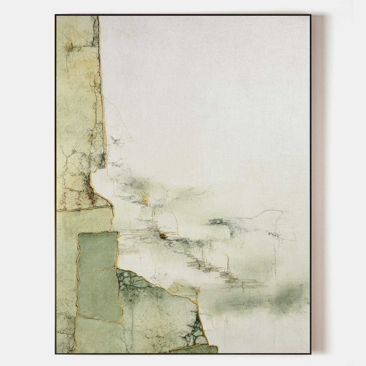 Minimalist Sage Green Abstract Art Gold Accents