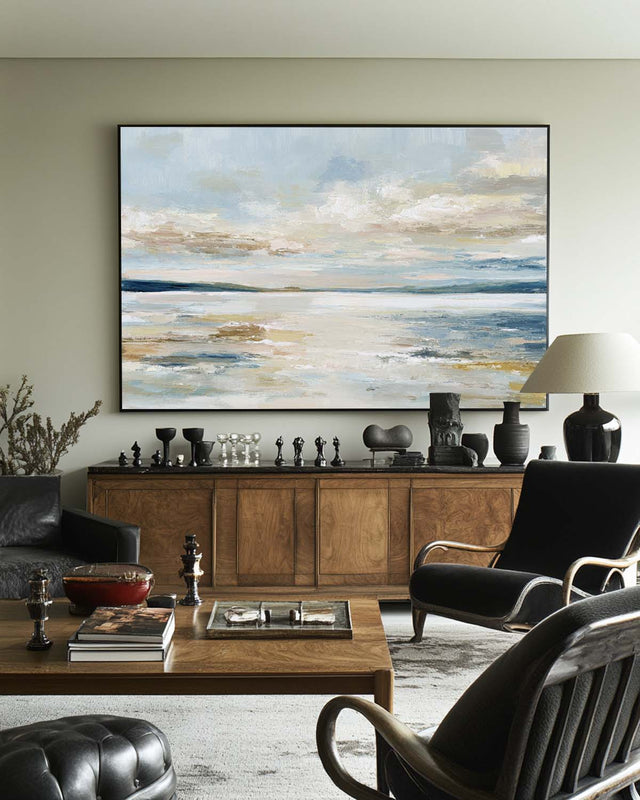 Tranquil Coastal Seascape Oil Painting Soft Blue