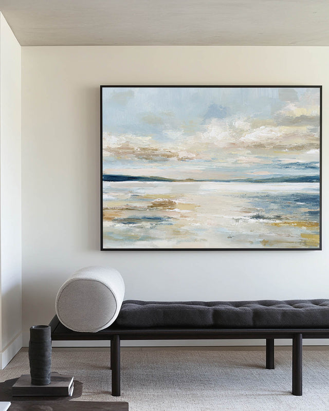 Tranquil Coastal Seascape Oil Painting Soft Blue