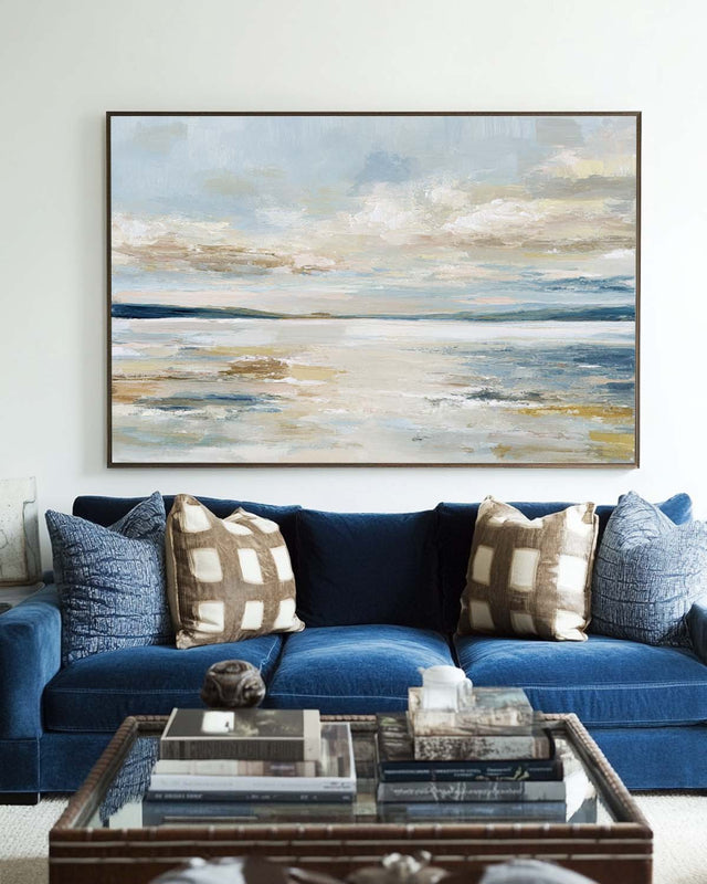 Tranquil Coastal Seascape Oil Painting Soft Blue