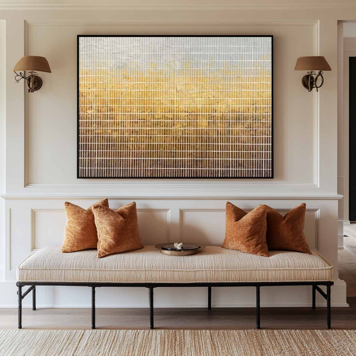 Abstract Warm Gold and Neutral Oil Painting