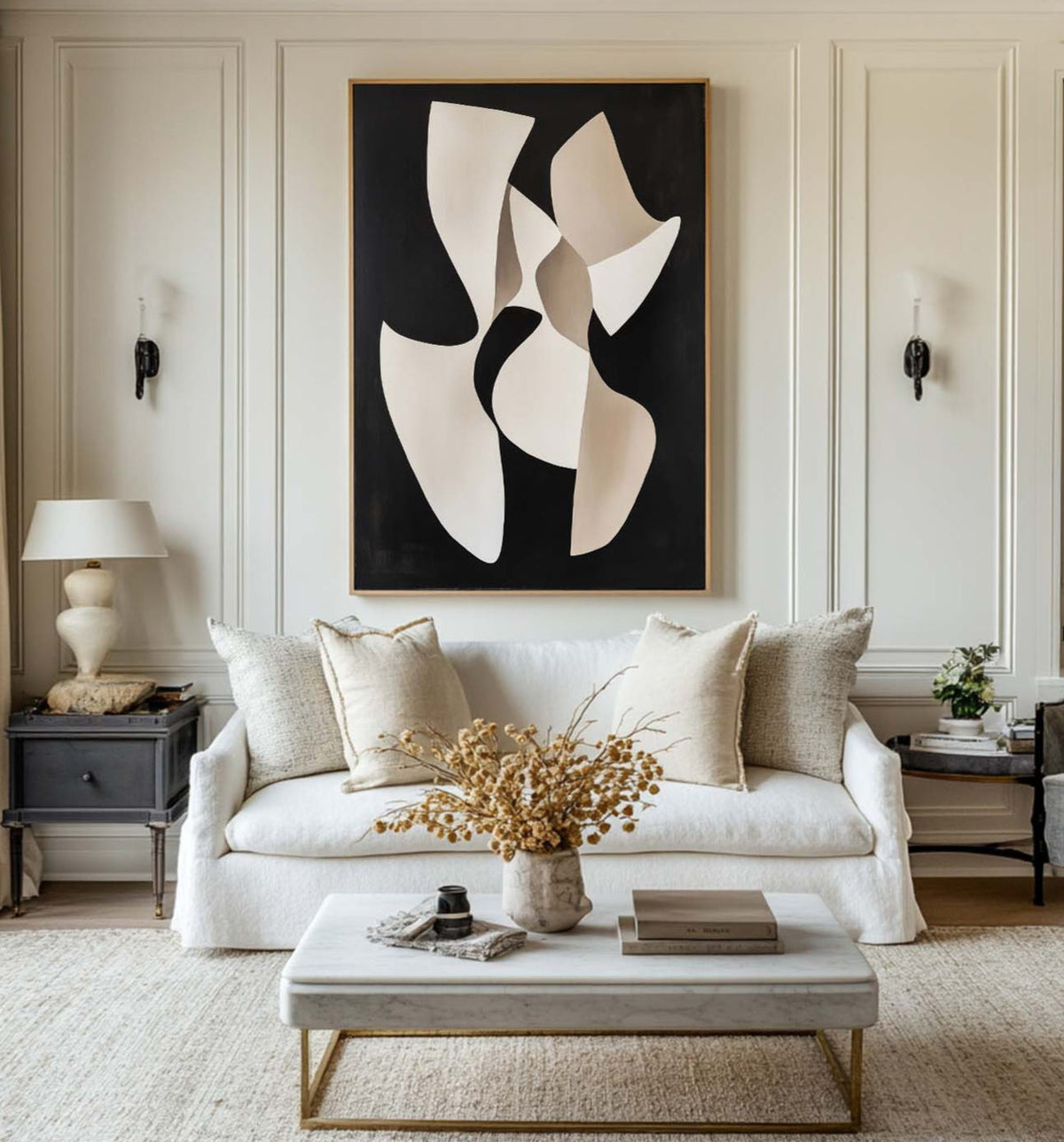 Black and Neutral Beige Oil Painting