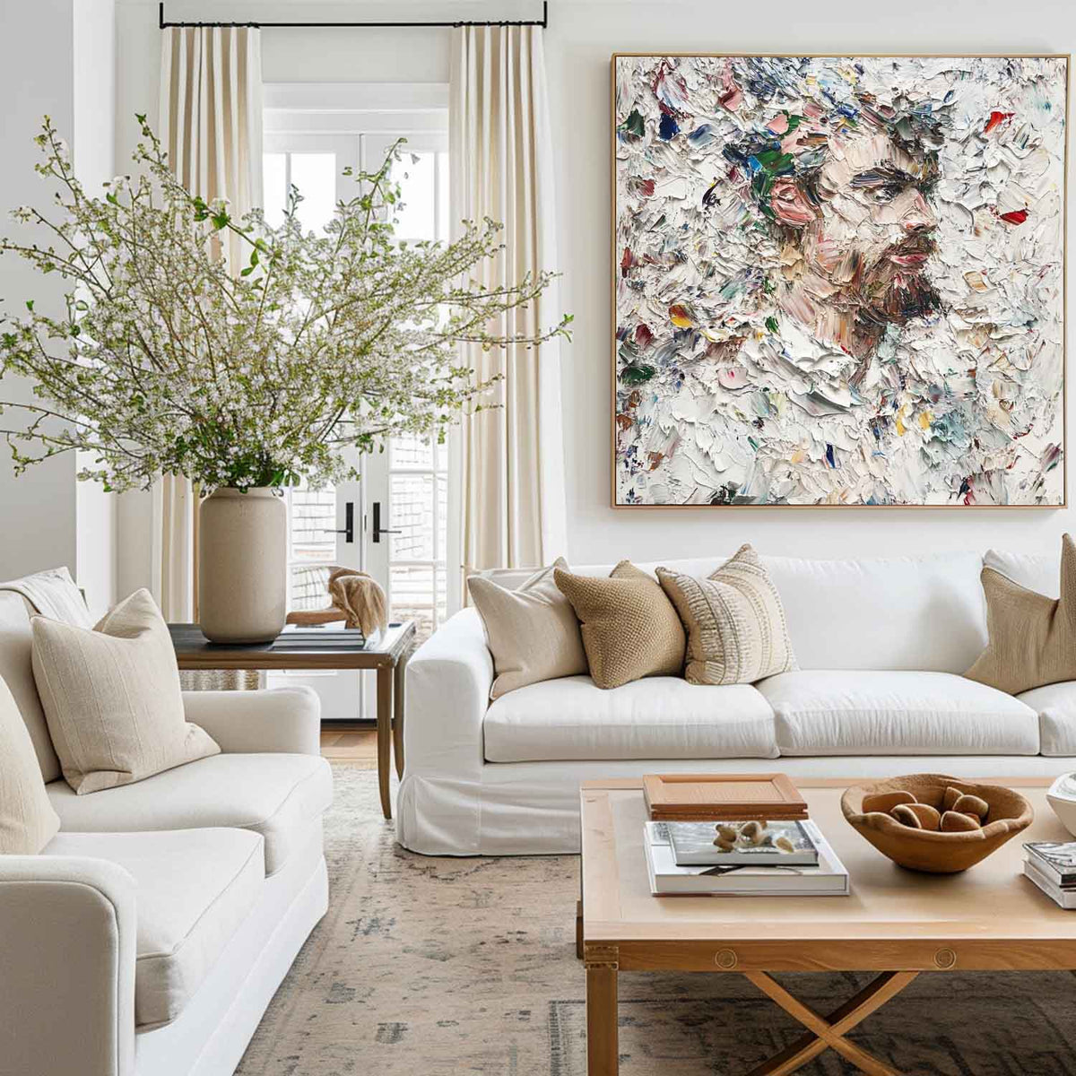 Multicolor Square Palette‑Knife Impasto Portrait Textured Artwork