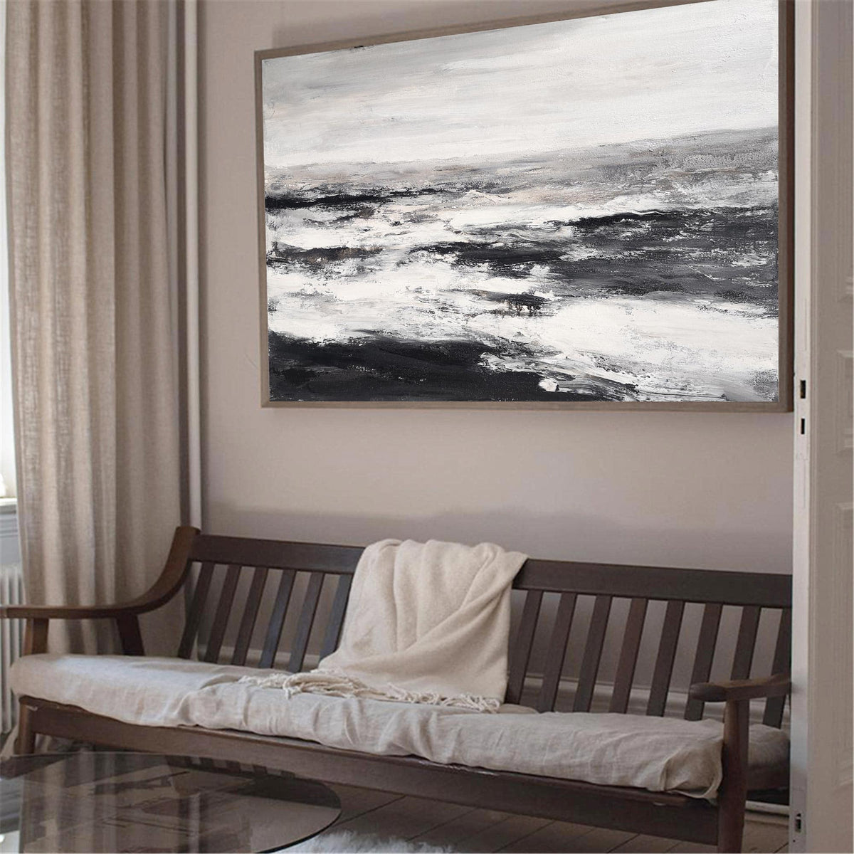 Monochrome Ocean Abstract Thick Impasto Wave Textured Artwork