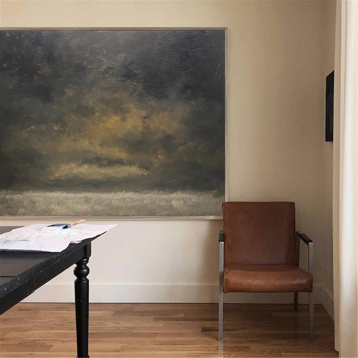 Moody Gold Charcoal Landscape Oil Painting