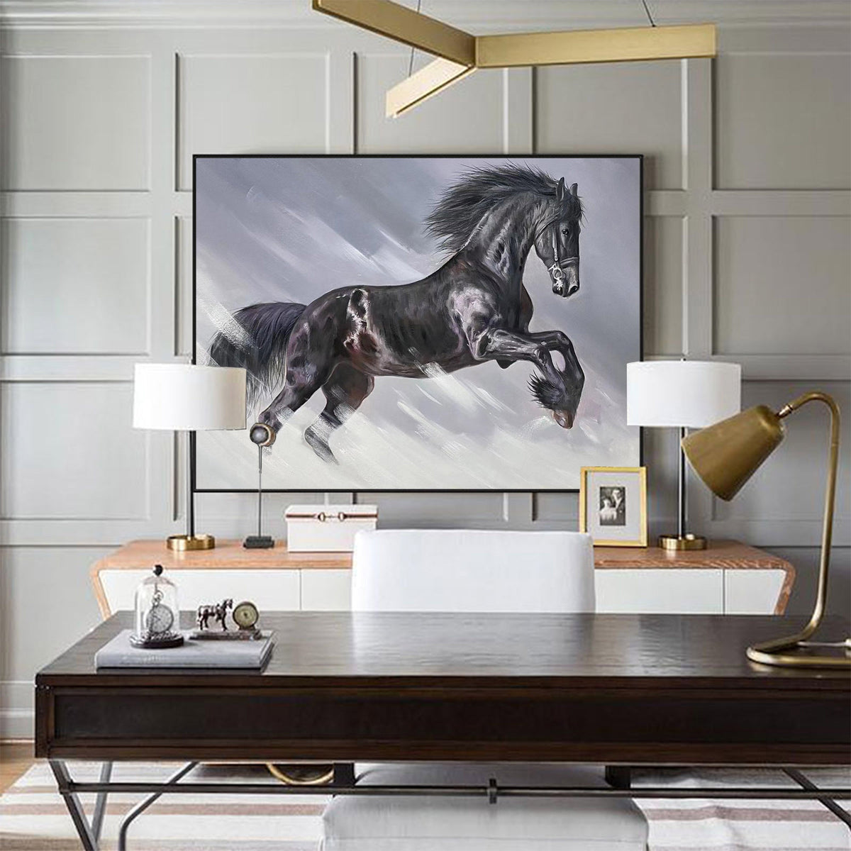 Dynamic Galloping Equine Animal Unstretched Linen Canvas Wall Art