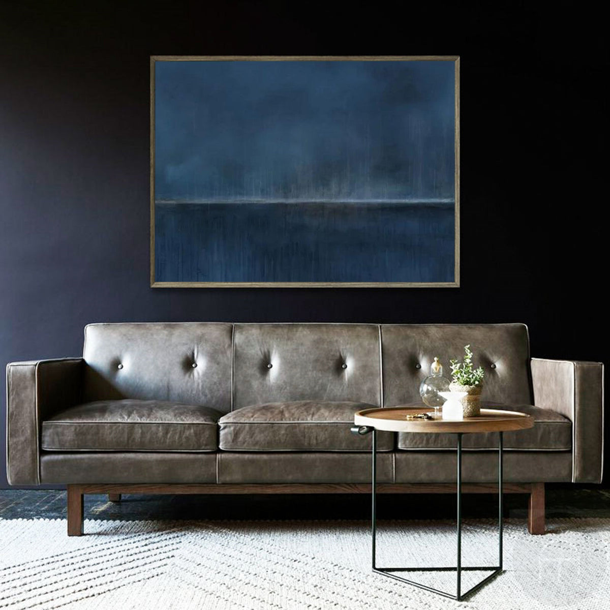 Wall Art Dark Blue Horizon Seascape Minimalist Textured Canvas Living Room