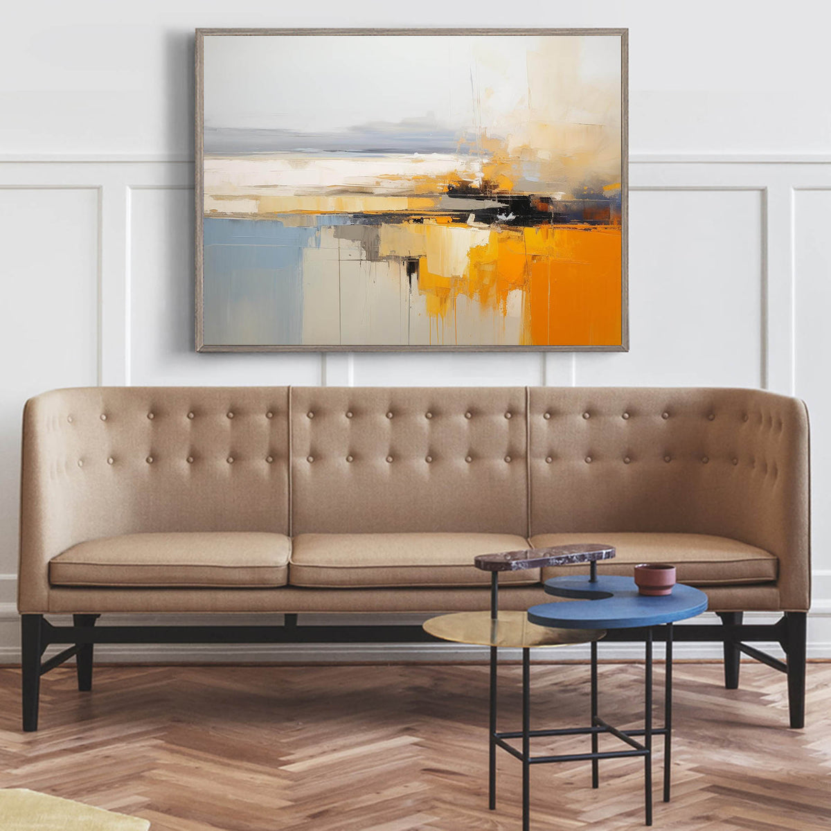 Abstract Coastal Landscape Oil Painting Bold Orange