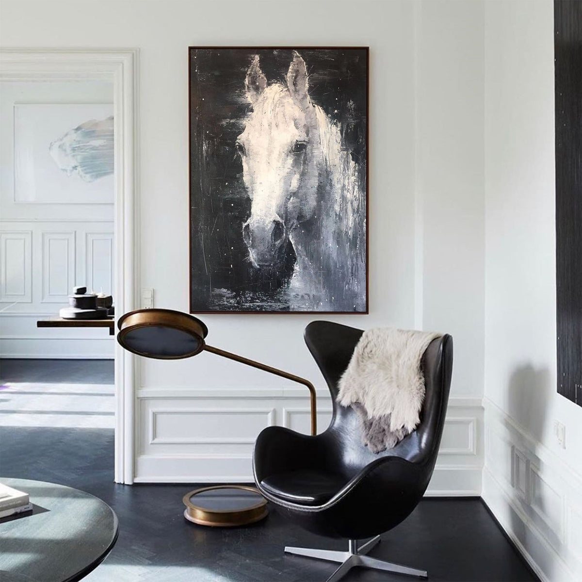 Nocturnal White Horse Portrait Painting