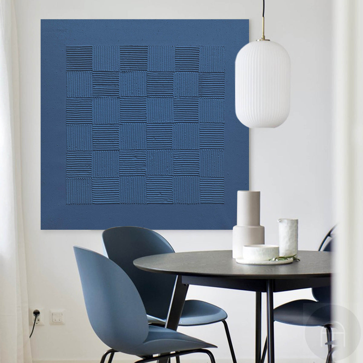 Indigo Blue Textured Grid Painting