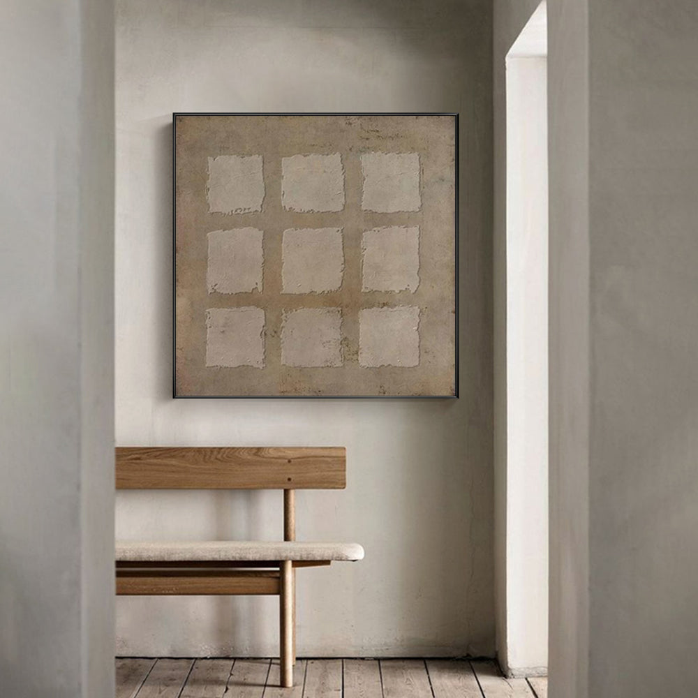 Wall Art Neutral Geometric Squares Textured Minimalist Wabi-Sabi Texture Living Room