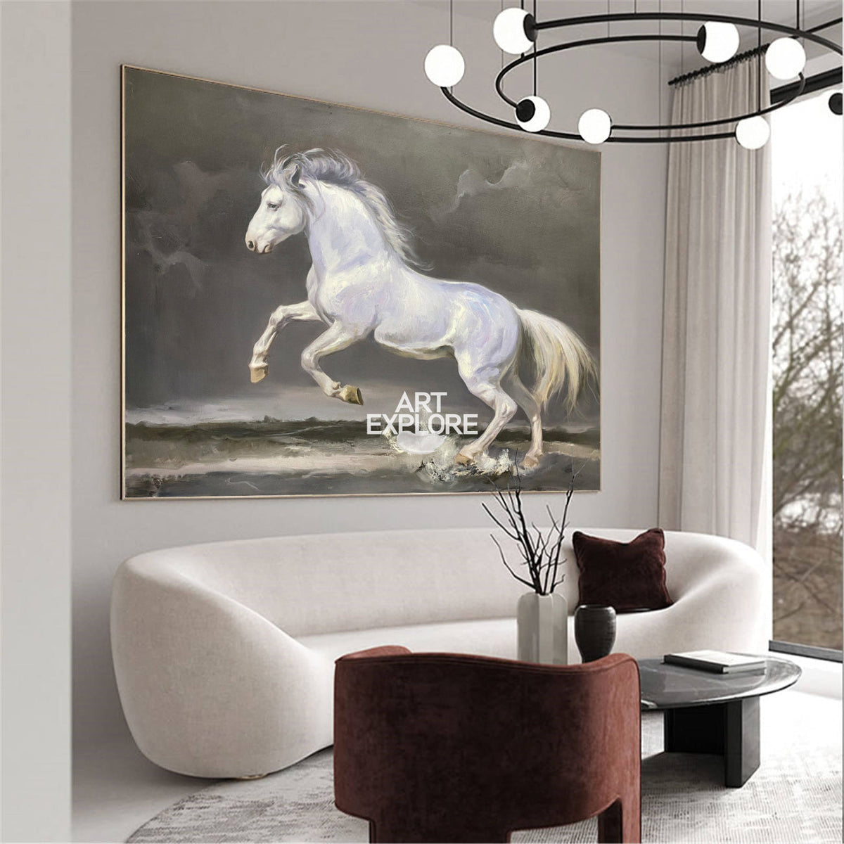Lucien White Horse Canvas Wall Art