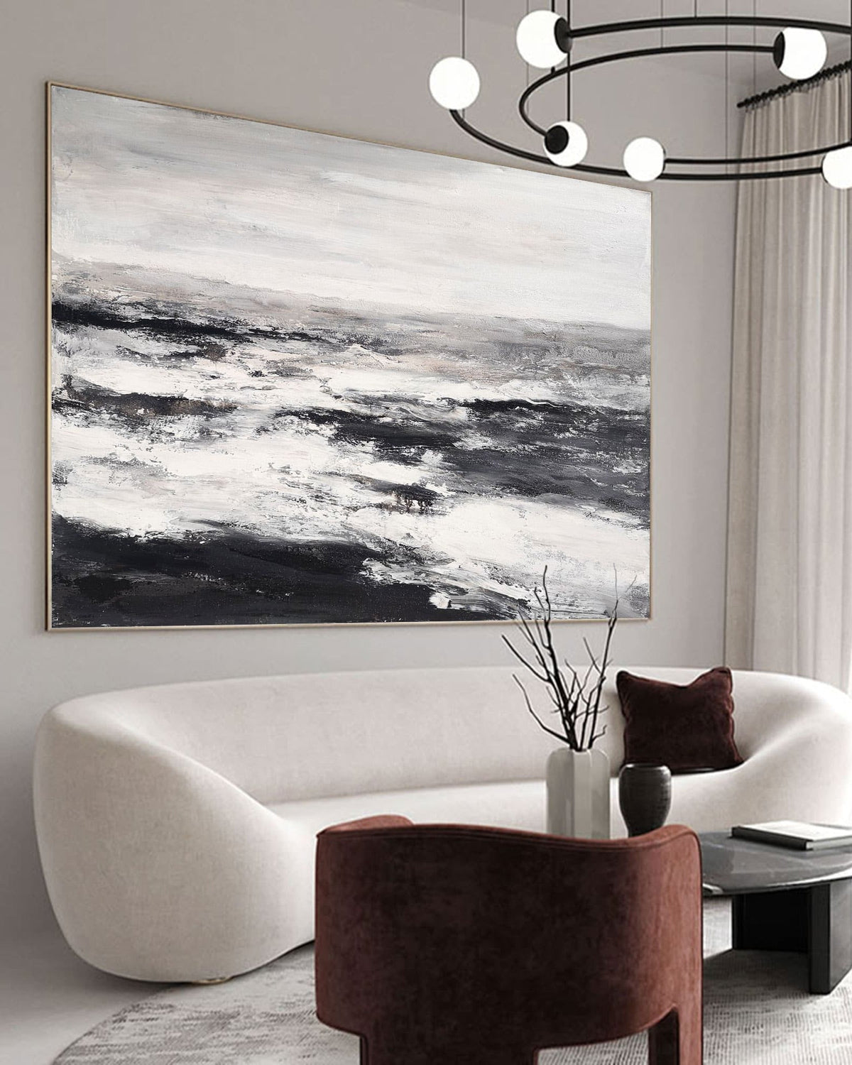 Monochrome Ocean Abstract Thick Impasto Wave Textured Artwork