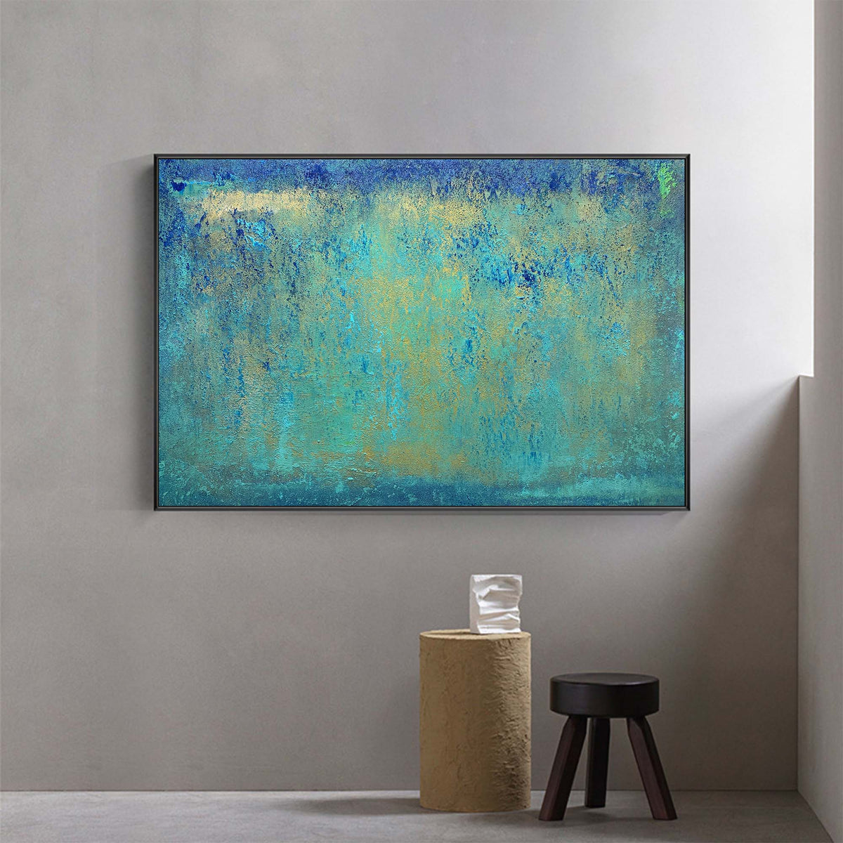 Turquoise Horizon Textured Abstract Unstretched Linen Canvas Wall Art