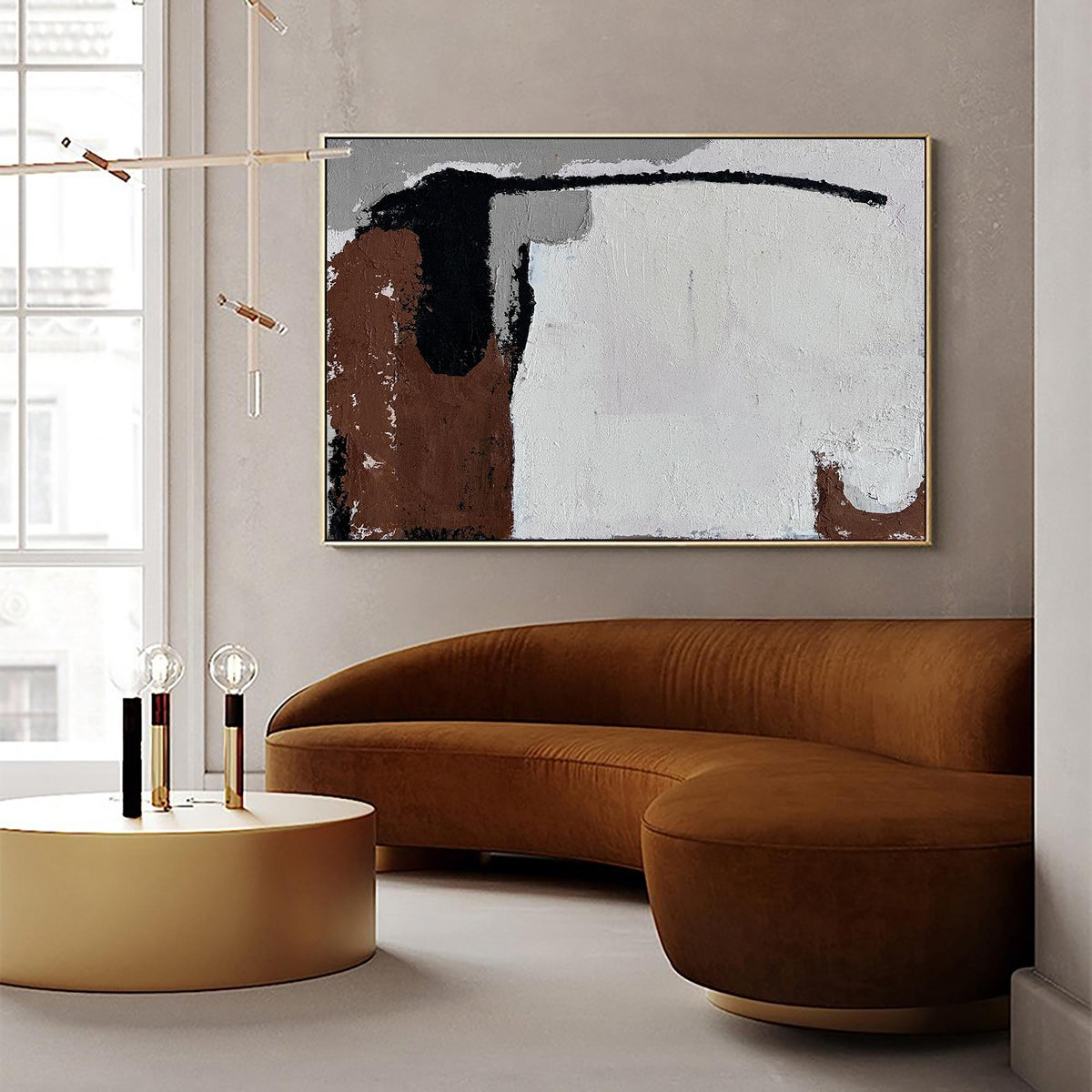 Wall Art Abstract Panoramic Neutral Modern Linen Canvas Living Room | Neutralighting
