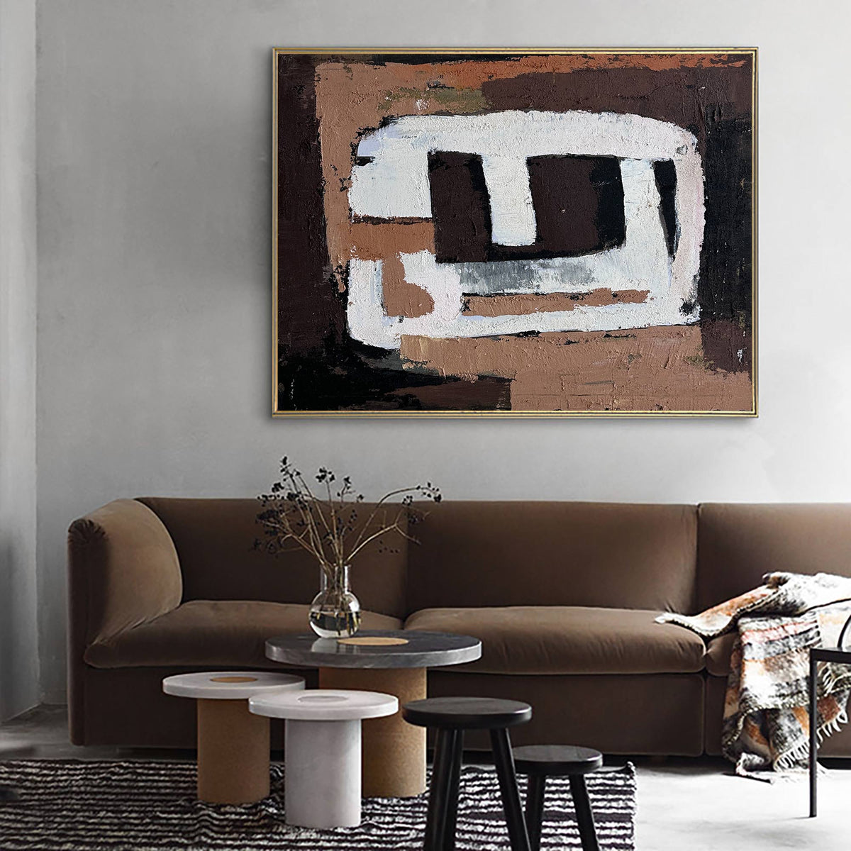Retro Geometric Block Abstract Warm Earth‑Tone Contemporary Wall Decor Piece