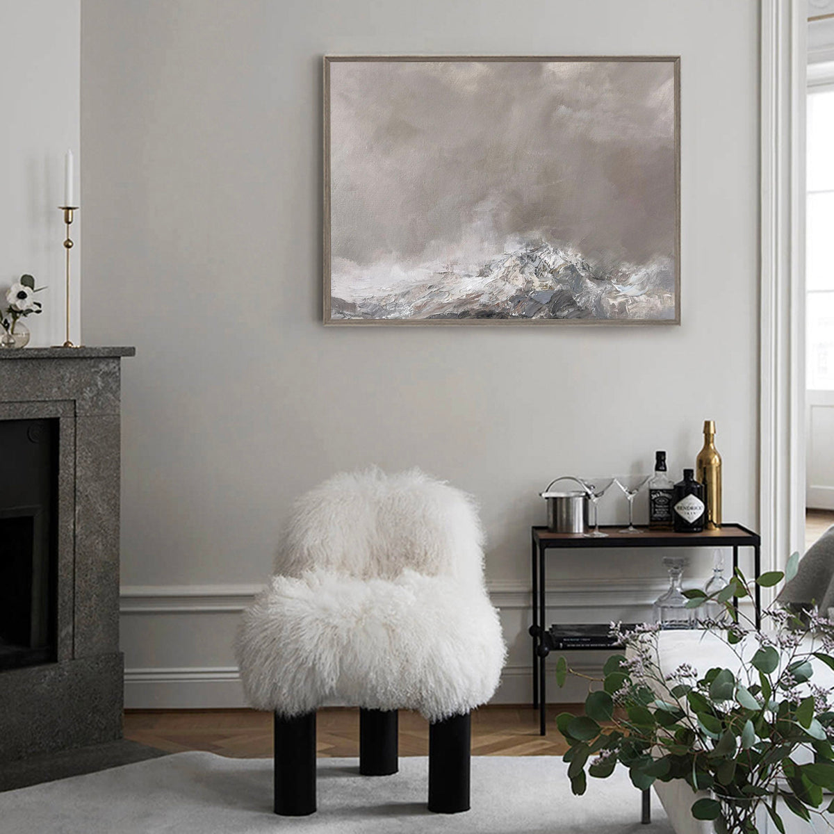 Monochrome Mountain Landscape Abstract Painting