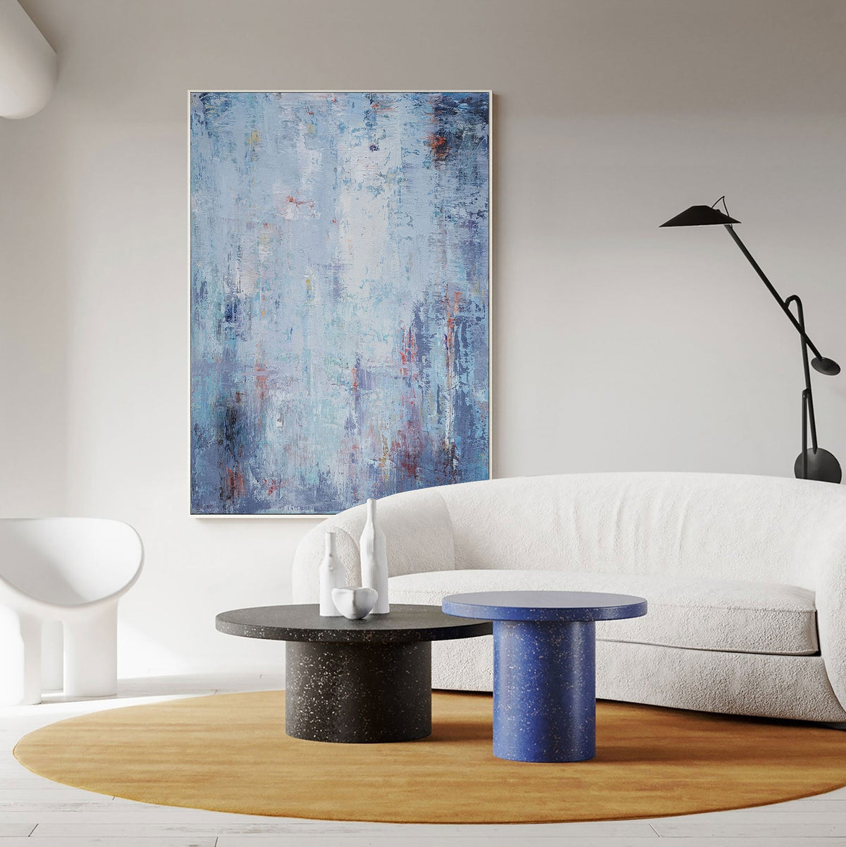 Blue‑White‑Red Vertical Abstract Rough Distressed‑Layer Texture Artwork