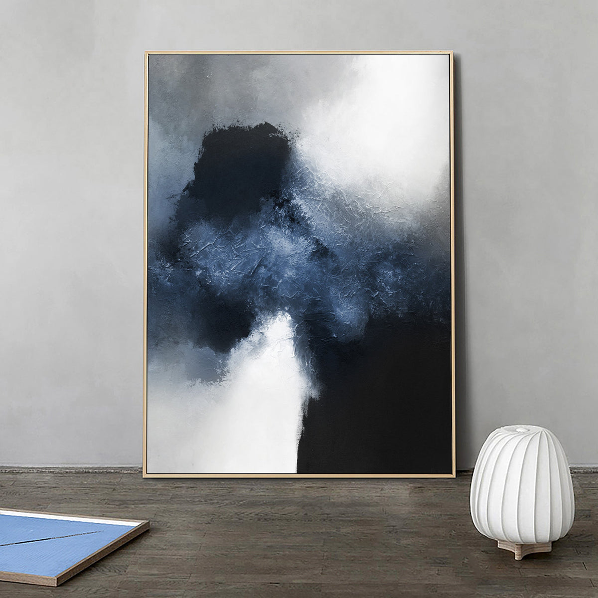 Textured Abstract Cloud Painting Navy Blue