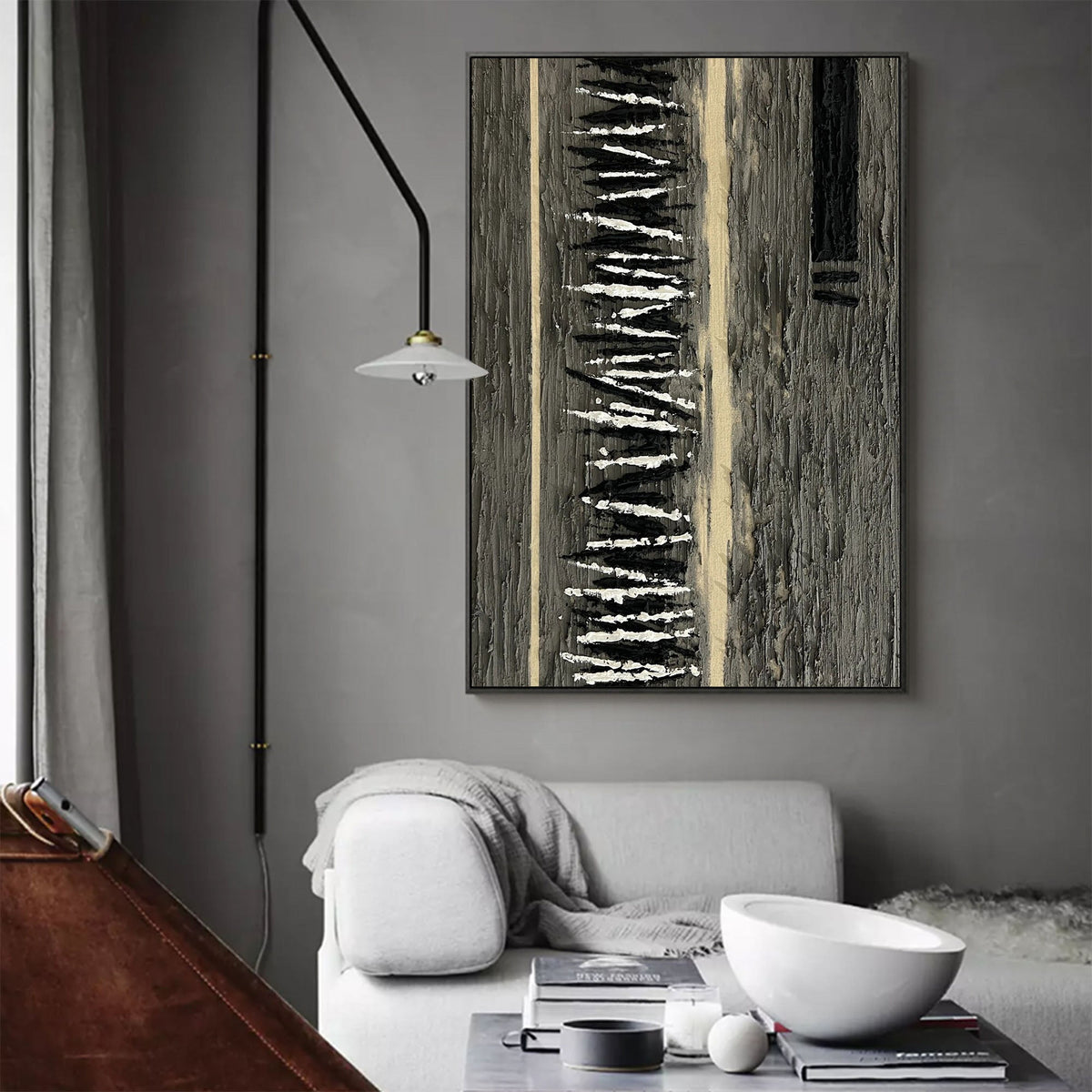 Vertical Monochrome Strokes Minimalist Statement Wall Art Piece