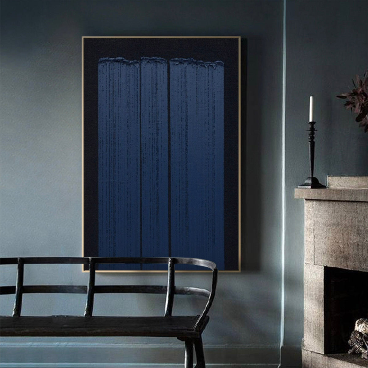 Textured Indigo Blue Vertical Abstract Painting