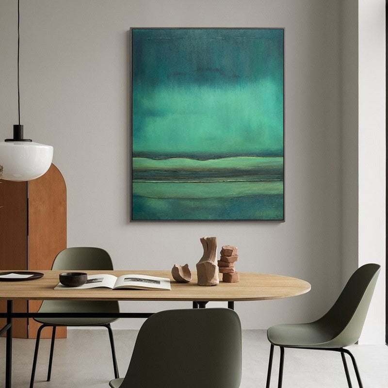 Teal Green Horizon Abstract Painting