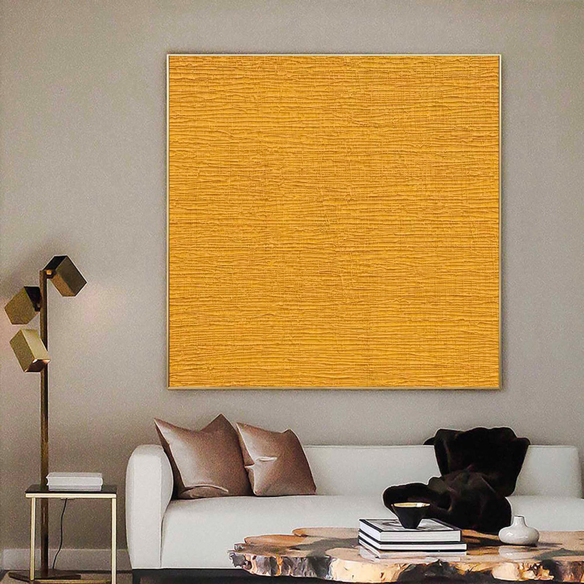 Textured Minimalist Wall Art Solid Mustard Yellow