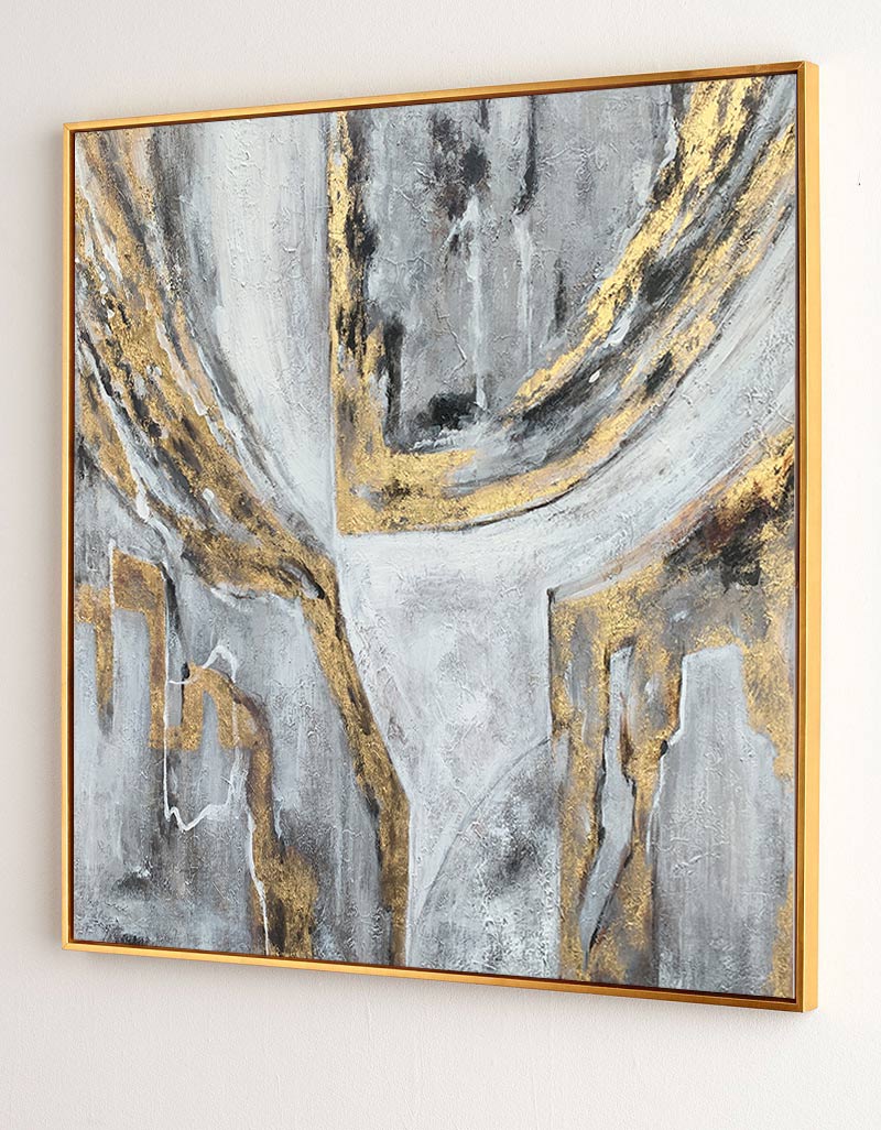 Gray Gold Abstract Oil Painting
