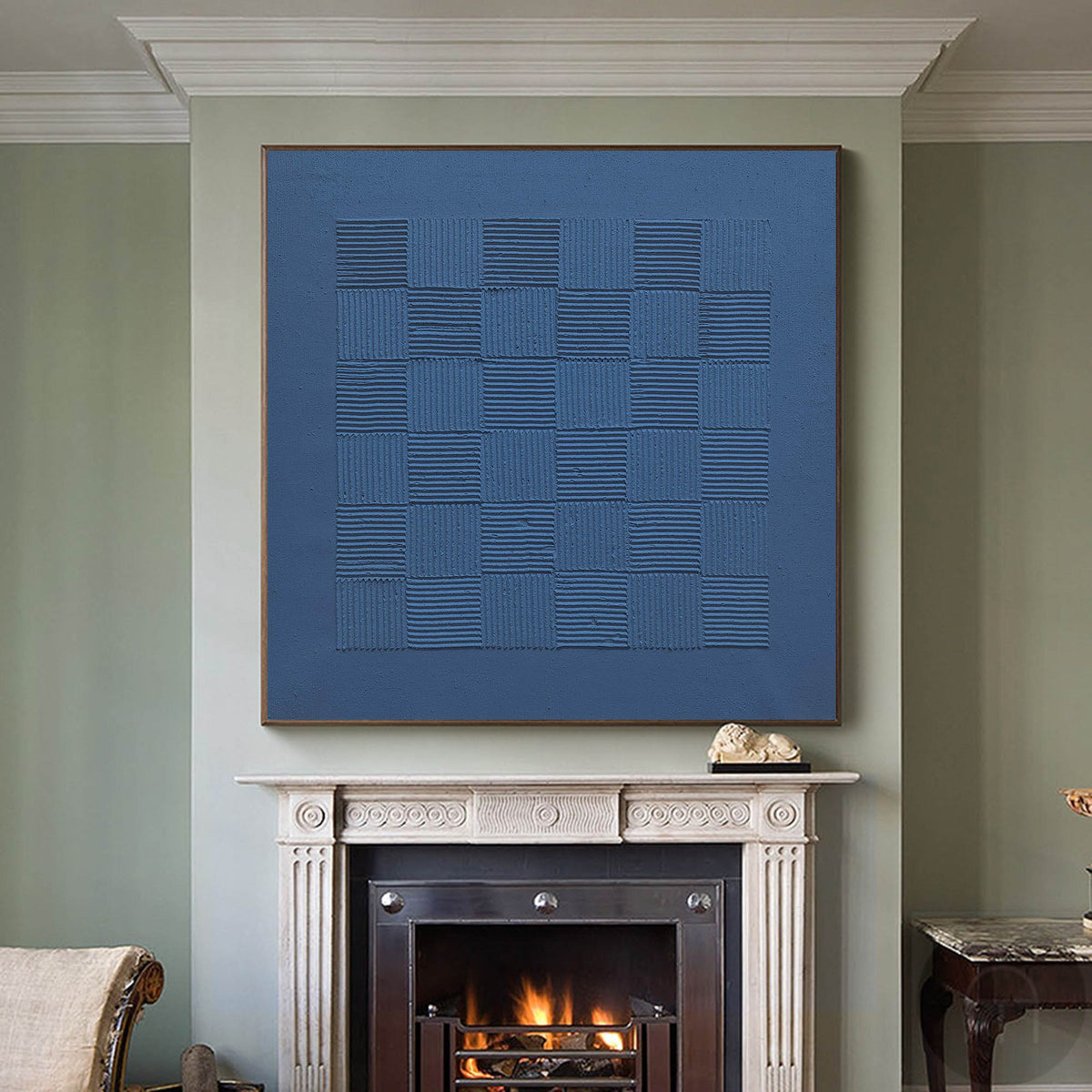 Indigo Blue Textured Grid Painting