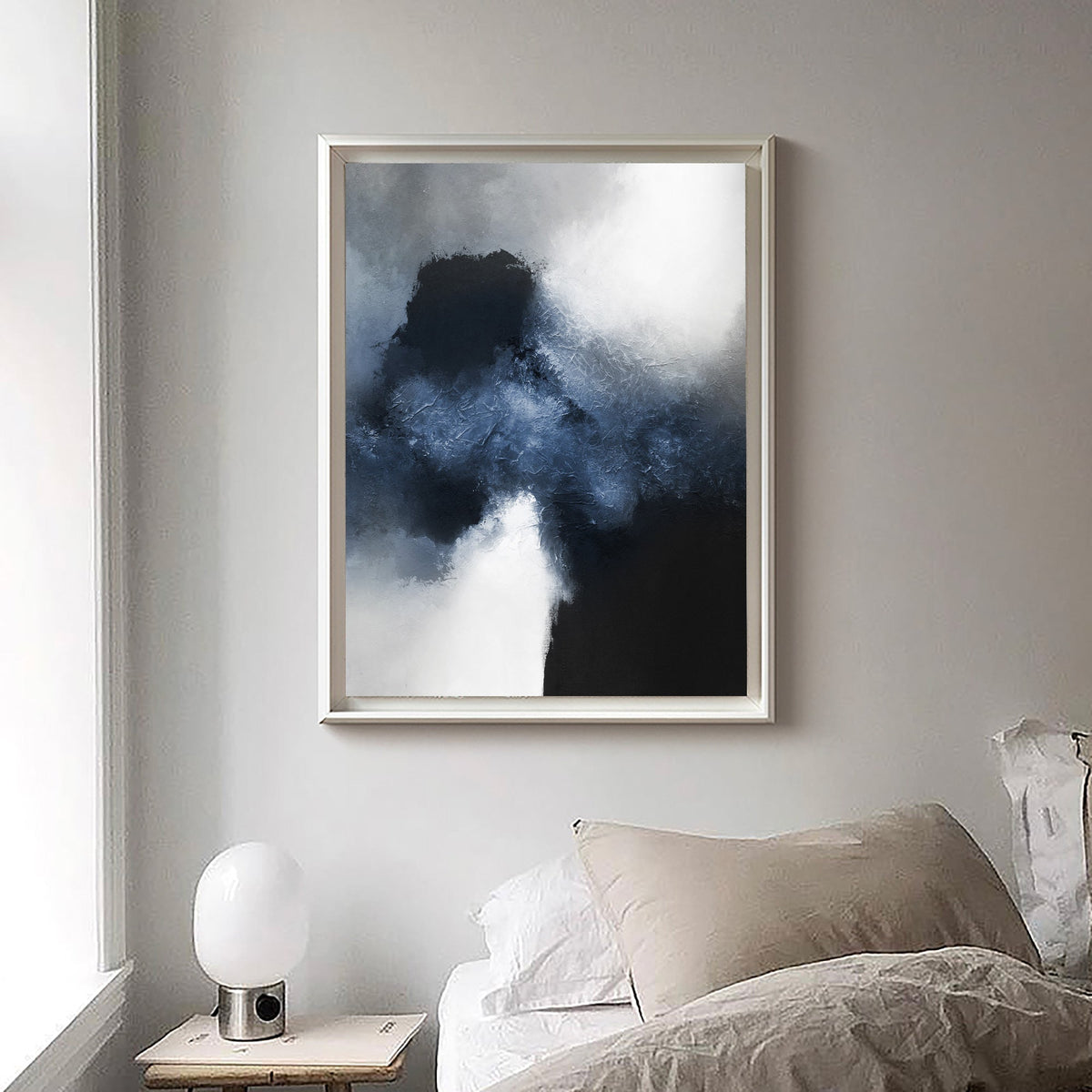 Textured Abstract Cloud Painting Navy Blue