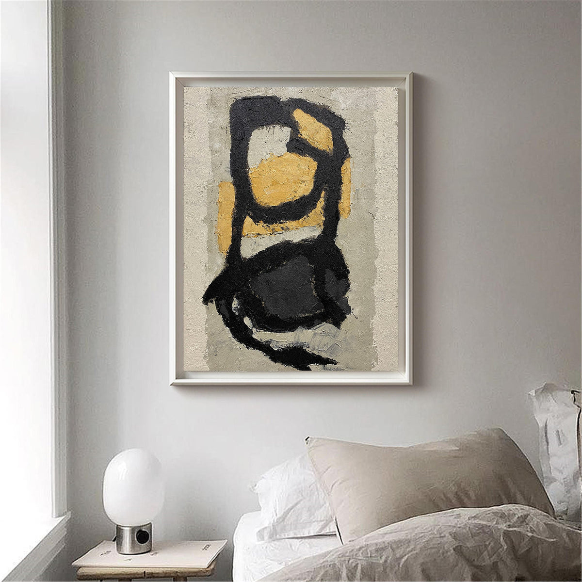 Luxury Gold & Black Abstract Oil Painting