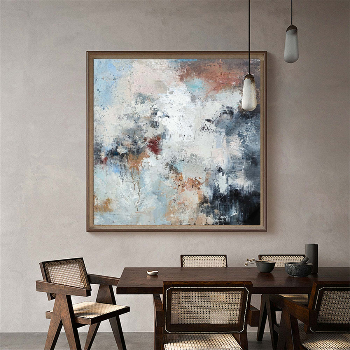 Blue‑White‑Terracotta Square Abstract Earth‑Tone Layered‑Texture Artwork