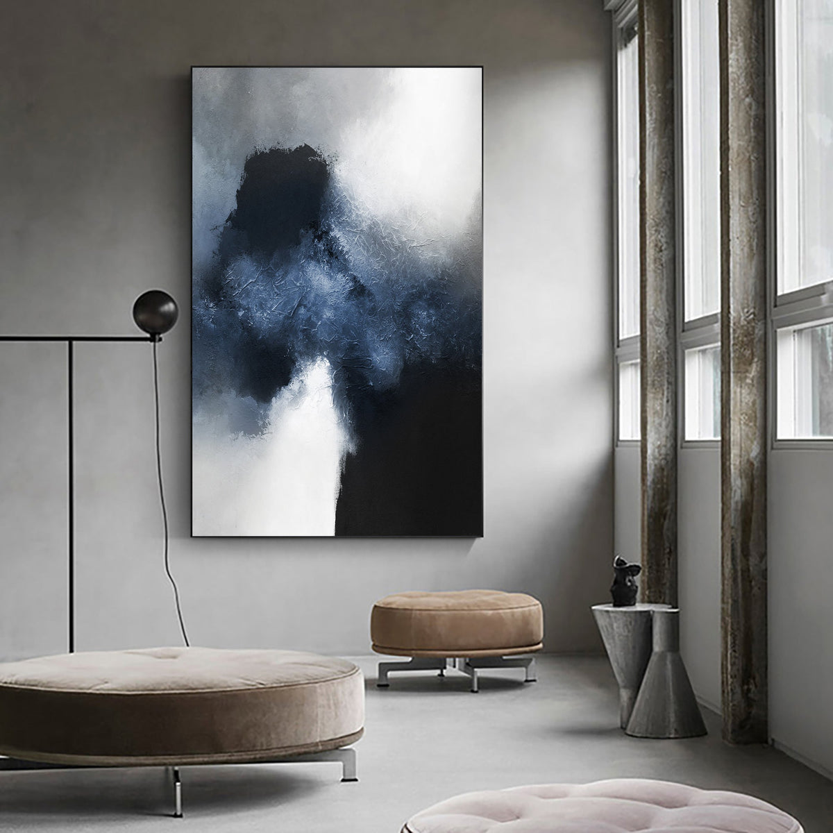 Textured Abstract Cloud Painting Navy Blue