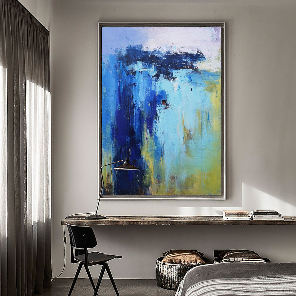 Blue‑Turquoise‑Yellow Coastal‑Seascape Abstract Thick Impasto‑Texture Artwork