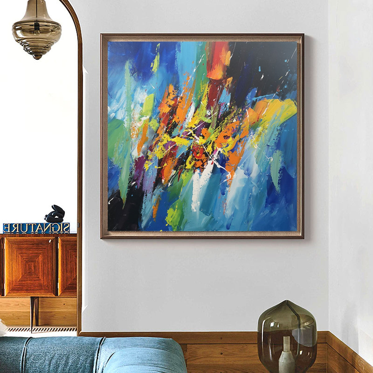 Vibrant Blue Yellow Oil Painting
