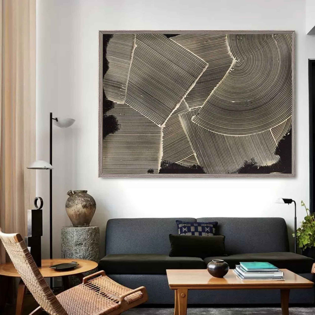 Geometric Line Texture Oil Painting Minimalist Black White