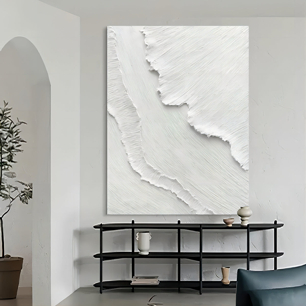 3D Textured White Wave Painting Organic Wall Art