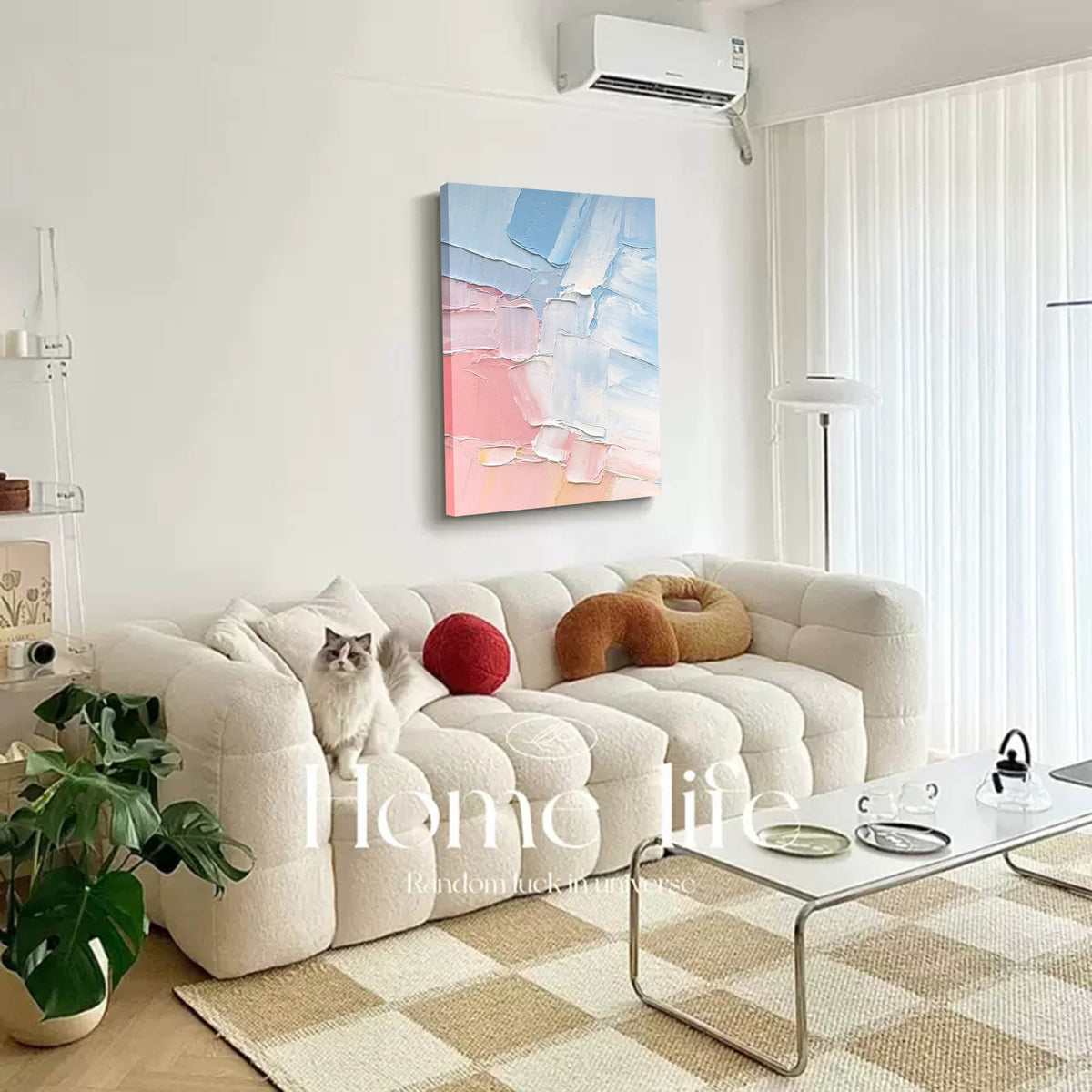 Vibrant Color Block Oil Painting Pink Blue