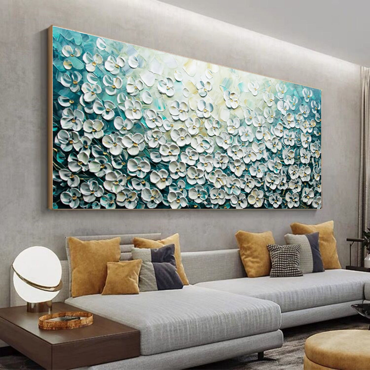 White Floral Panorama 3D Impasto Painting