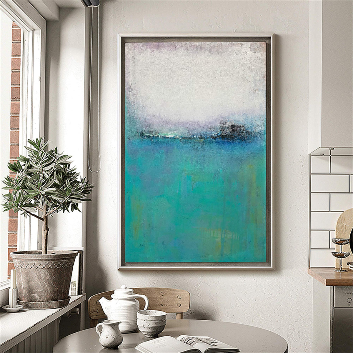 Turquoise Seascape Abstract Painting Vertical