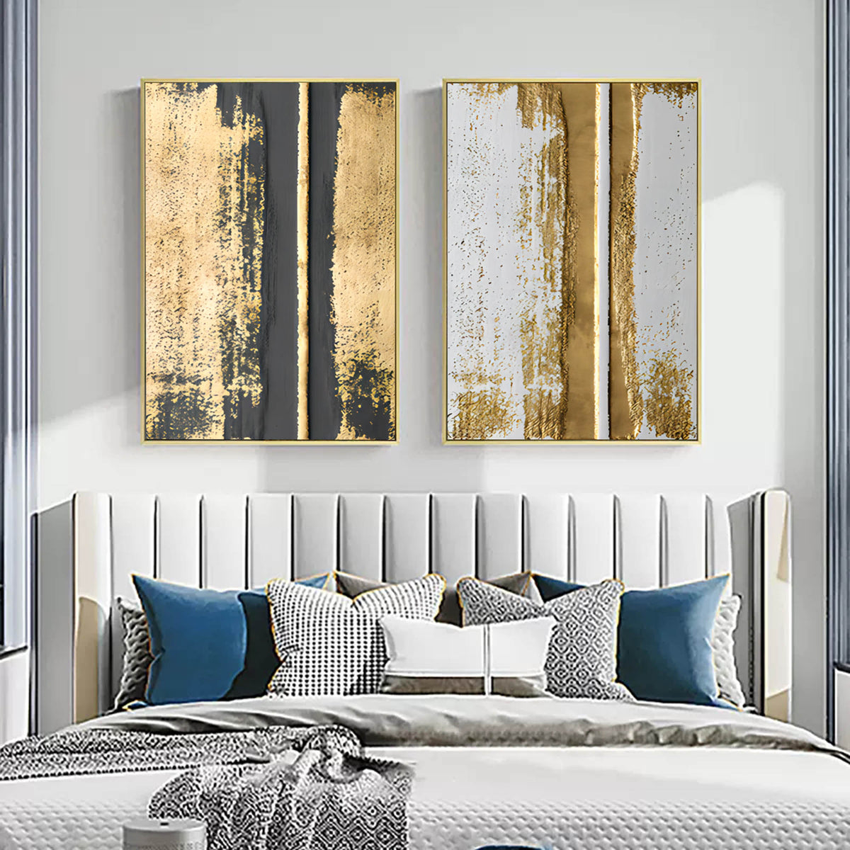 Luxury Gold Foil Abstract Diptych Oil Painting