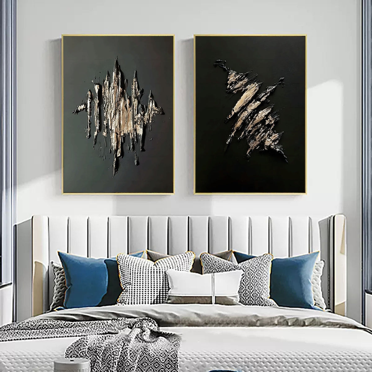 Textured Gold & Black Abstract Oil Painting