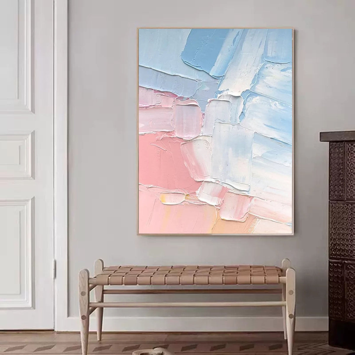 Vibrant Color Block Oil Painting Pink Blue